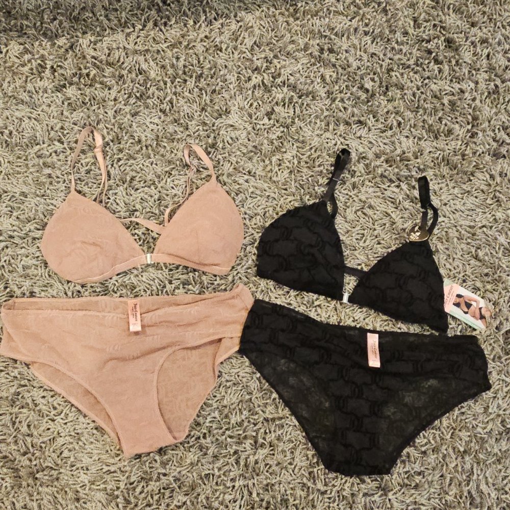 Juicy Couture Large Bralette Bra Panty Panties Set X 2 Black Pink